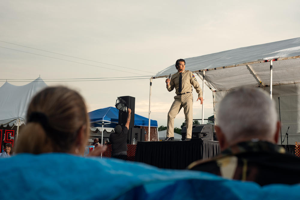 Joseph Hall performs as G.I. Elvis at the Michigan Elvisfest on Friday, July 8. Hall has been paying tribute to Elvis' legacy for 16 years.