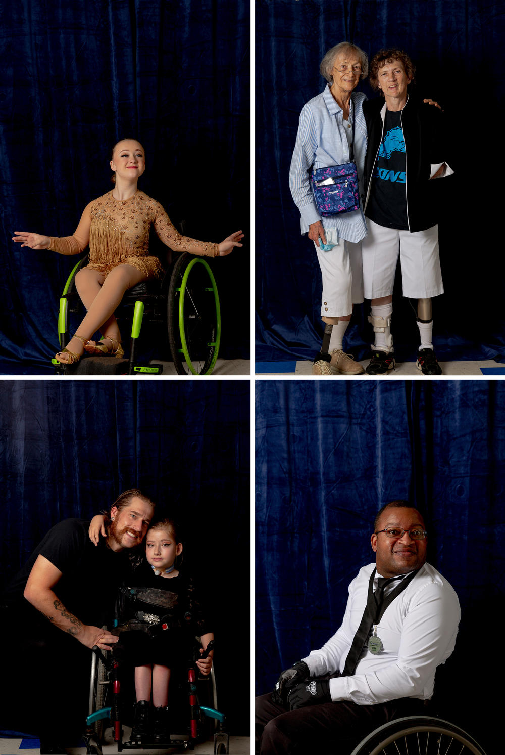 Eve Dahl (upper left), Joanne McConaghie and Ann Knaggs (upper right), Zoey Spencer and her father, Neil (lower left), and Jonathan Bowie (lower right) pose for portraits at Dance Mobility's Ballroom Dance Competition. 
