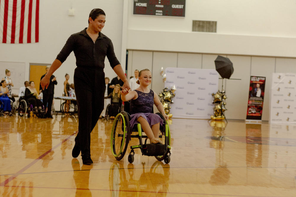 Eve Dahl and Ernie Olivas during the Dance Mobility's Adapted Ballroom Dance Competition.