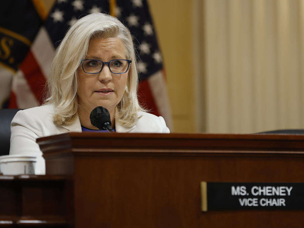 Rep. Liz Cheney, vice chair of the House Select Committee to Investigate the January 6th Attack on the U.S. Capitol, delivers closing remarks during a prime-time hearing on July 21.