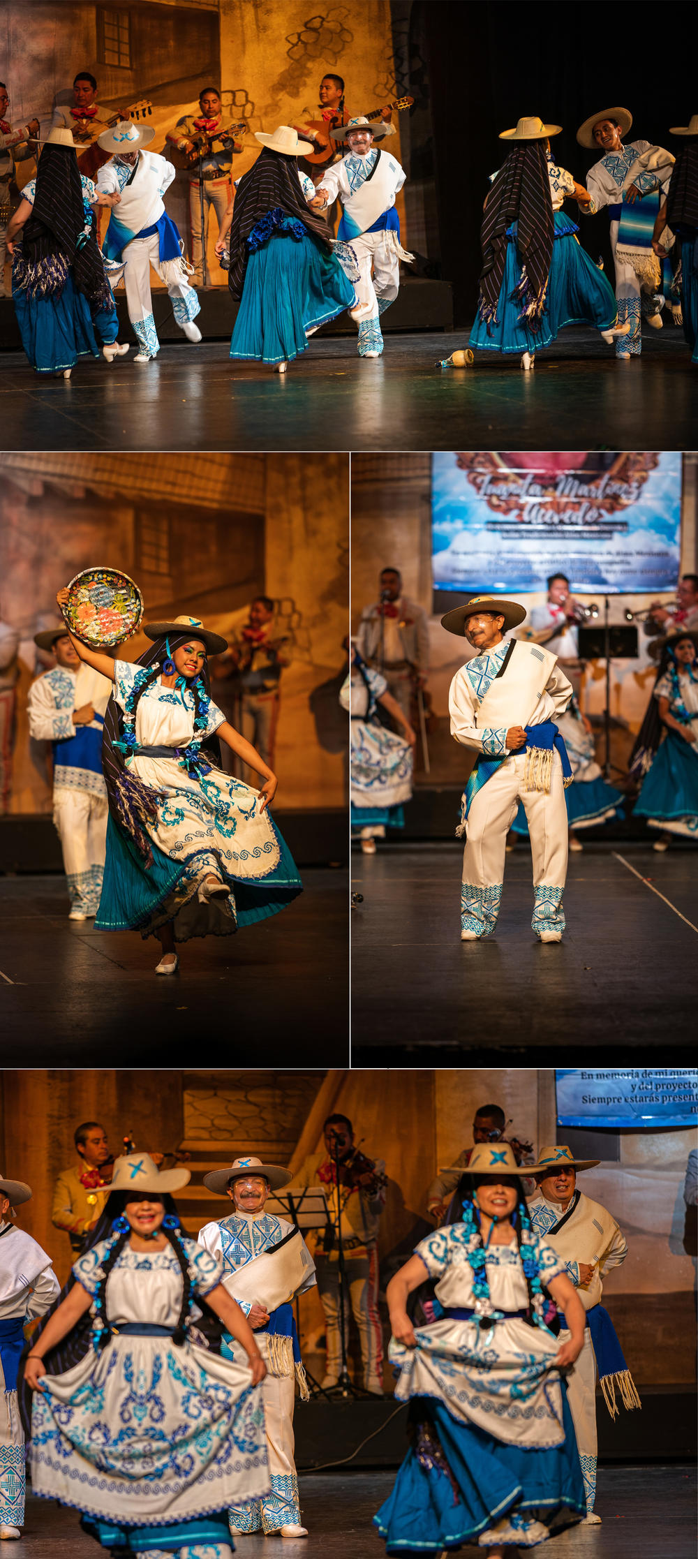 Tío Sergio interpreta un baile regional de Michoacán con los miembros de su grupo en el Teatro Ferrocarrilero Gudelio Morales de Ciudad de México en julio.