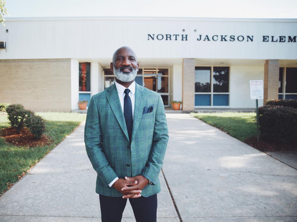 Superintendent Dr. Errick Greene on the first day of school in Jackson, Miss. His first stop: North Jackson Elementary School.