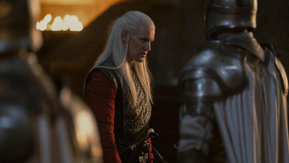 Edgar Winter is coming: Prince Daemon Targaryen (Matt Smith) look on in <em>House of the Dragon</em>.