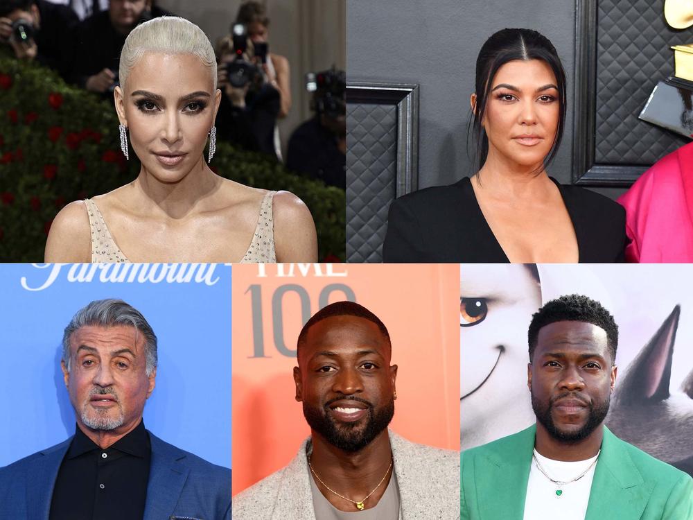 Kim Kardashian, Kourtney Kardashian, Sylvester Stallone, Dwayne Wade, and Kevin Hart