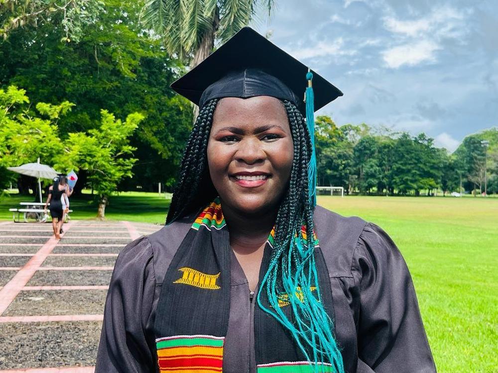 Tawonga Zakeyu of Malawi graduated from Earth University in Costa Rica in December 2021 and now teaches women farmers how to cope with the challenges posed by a changing climate. One strategy: Drip irrigation using recycled plastic bottles is a big help during a drought.