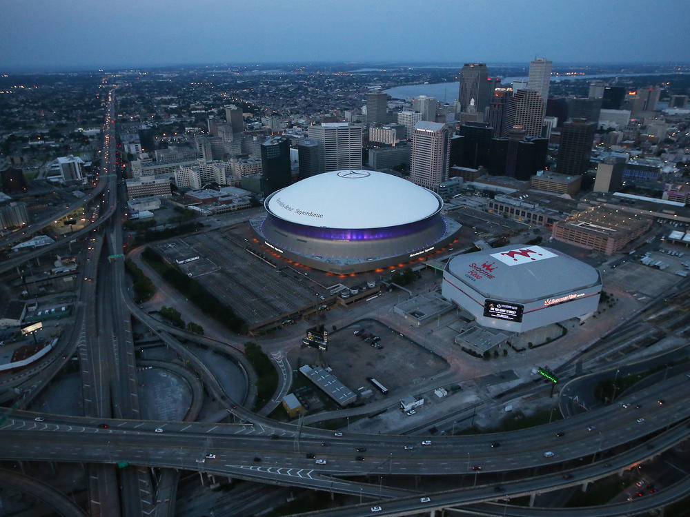 The Mercedes-Benz Superdome stands downtown in New Orleans. The site was used as a 