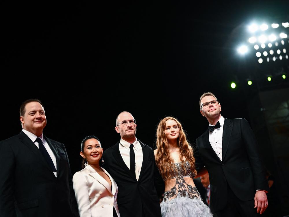 From left to right: Brendan Fraser, Hong Chau, Darren Aronofsky, Sadie Sink and screenwriter Samuel D. Hunter at the screening of the film 