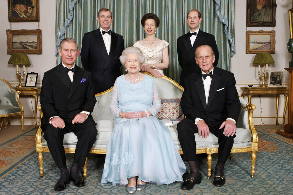 <strong>November 18, 2007:</strong> Queen Elizabeth II (center) and Prince Philip (right front) are joined by Prince Charles (left front), Prince Edward (right back), Princess Anne (center back) and Prince Andrew (left back).