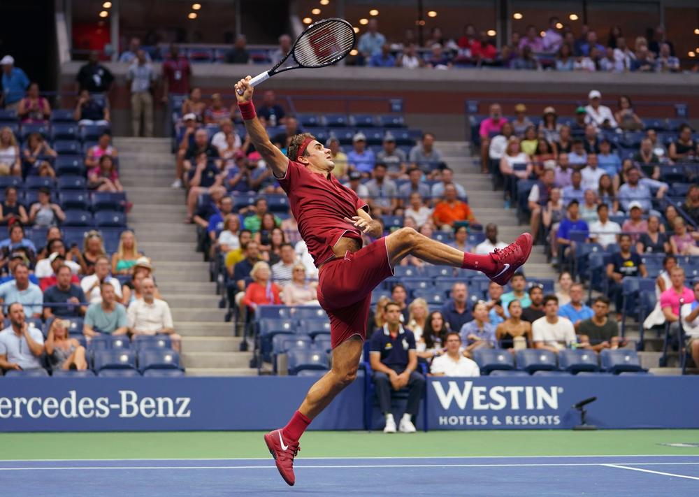 <strong>August 28, 2018</strong>: Roger Federer of Switzerland hits a return to Yoshihito Nishioka of Japan during their 2018 U.S. Open men's match in New York.