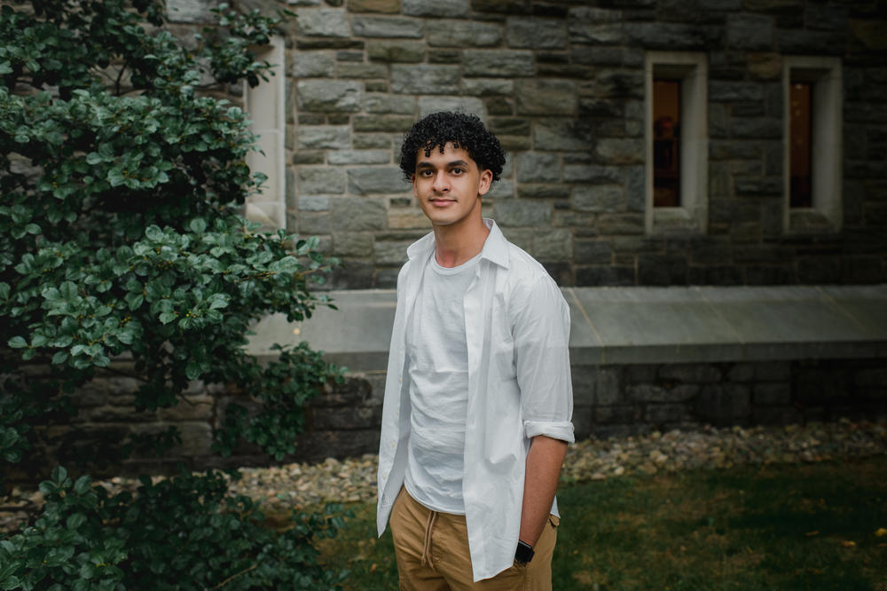 Omar Abdellall, a senior in eastern Pennsylvania, on a college visit at Swarthmore College. He says switching between remote learning and in-person learning was a challenge.