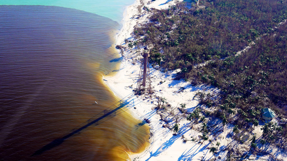 The Fort Myers Beach Lighthouse was left standing after Hurricane Ian.