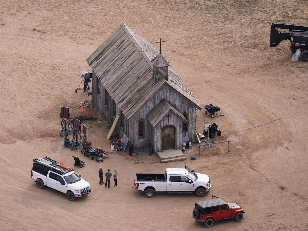 This 2021 aerial photo shows the Bonanza Creek Ranch in Santa Fe where <em>Rust</em> was being filmed.