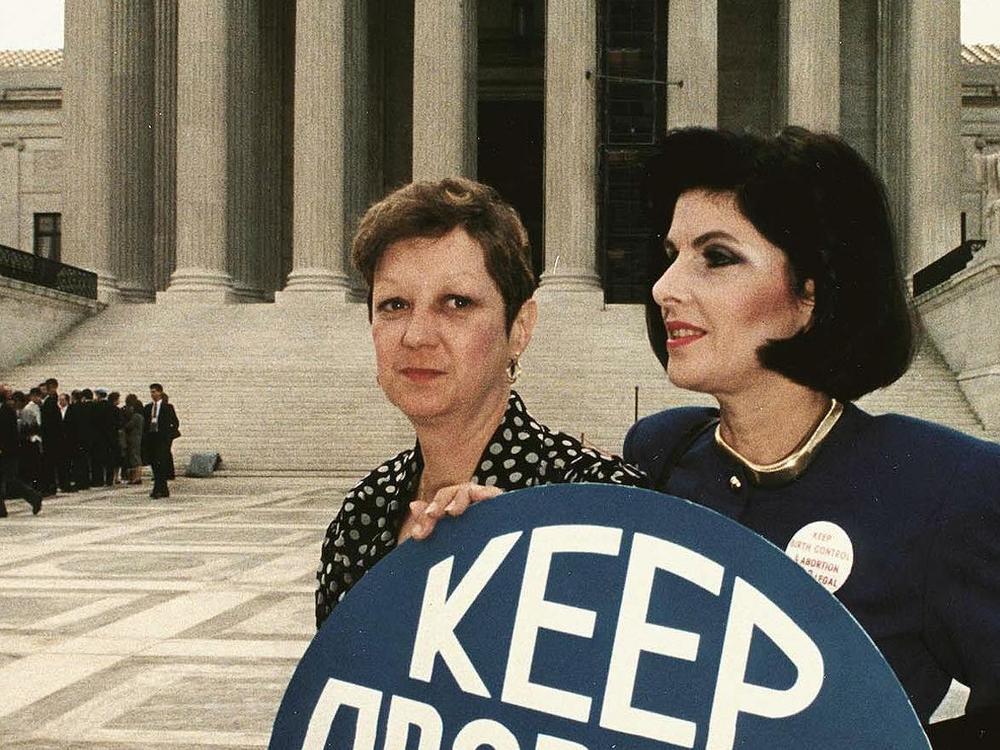 This April 26, 1989, file photo shows Norma McCorvey, left, known as 