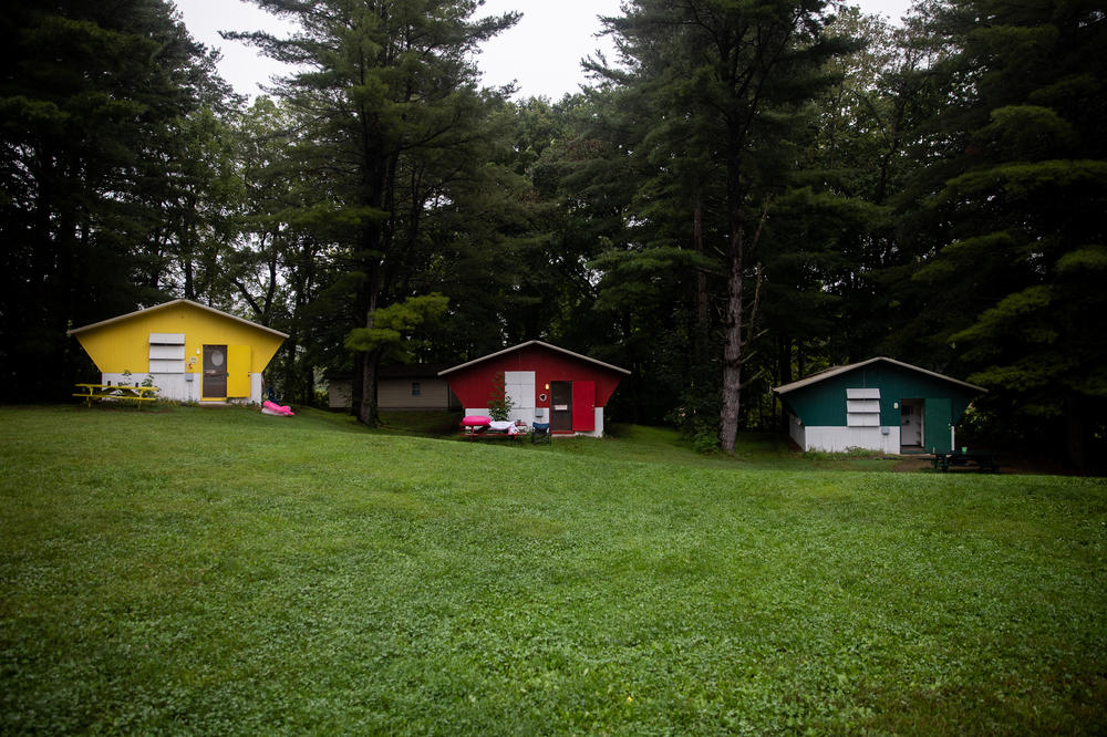 Some of the cabins at Camp Roundup, a body positivity and acceptance camp for women that took place Labor Day weekend in Newark, Ohio.
