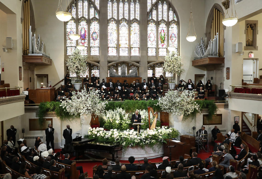 Rev. Dr. Calvin O. Butts III, speaks onstage during the André Leon Talley Celebration of Life at The Abyssinian Baptist Church on April 29 in New York City.