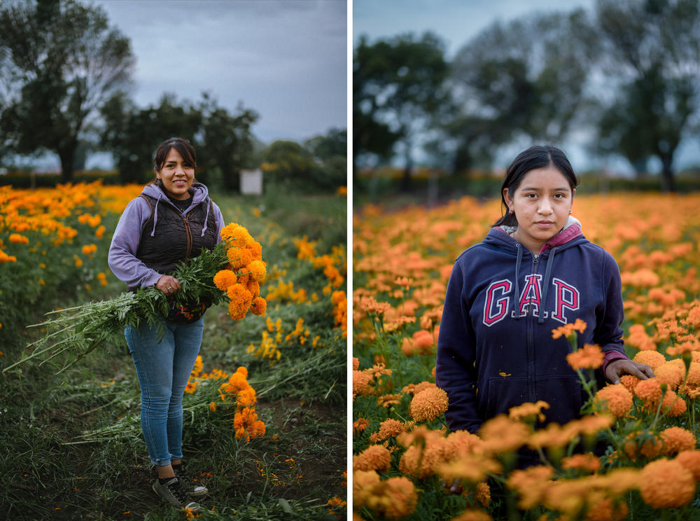 Maria Fernanda Hernández Reyes, 29 años, ha cosechado los últimos 6 años después de casarse con el hijo de Virginia Marin en San Fúlix Hidalgo, Puebla, México. Miriam García Reyes de 14 años lleva tres años trabajando en el campo.