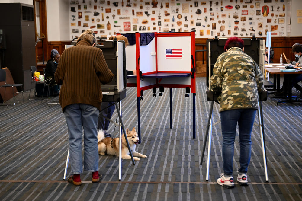 Voters cast their ballots at the New Haven Hall of Records polling place on Nov. 8, 2022.