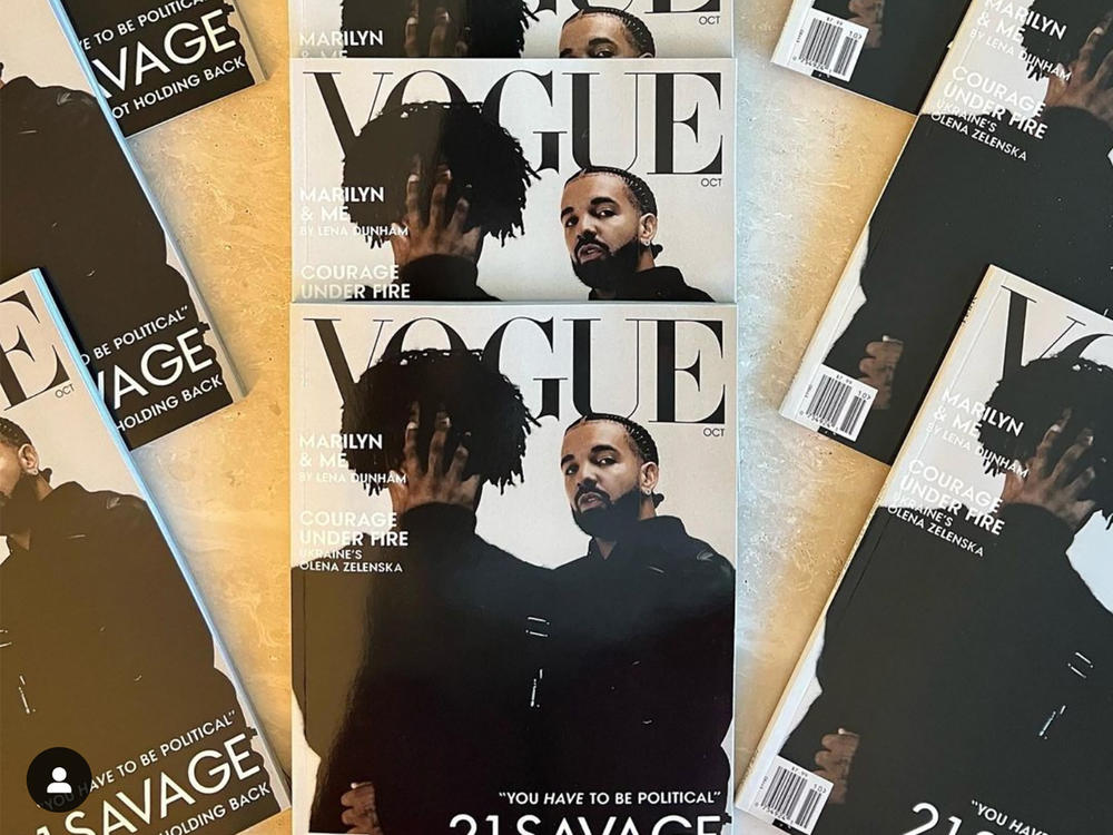 Drake and 21 Savage released an Instagram post on Oct. 30 promoting a fake <em>Vogue</em> magazine cover. <em>Vogue</em>'s publisher Condé Nast is now suing both rappers for using the fake cover to promote their new album.