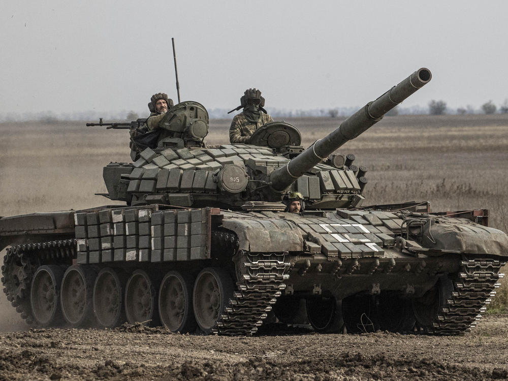 Ukrainian Armed Forces in a tank heading toward the Kherson front in Kherson region on Wednesday.