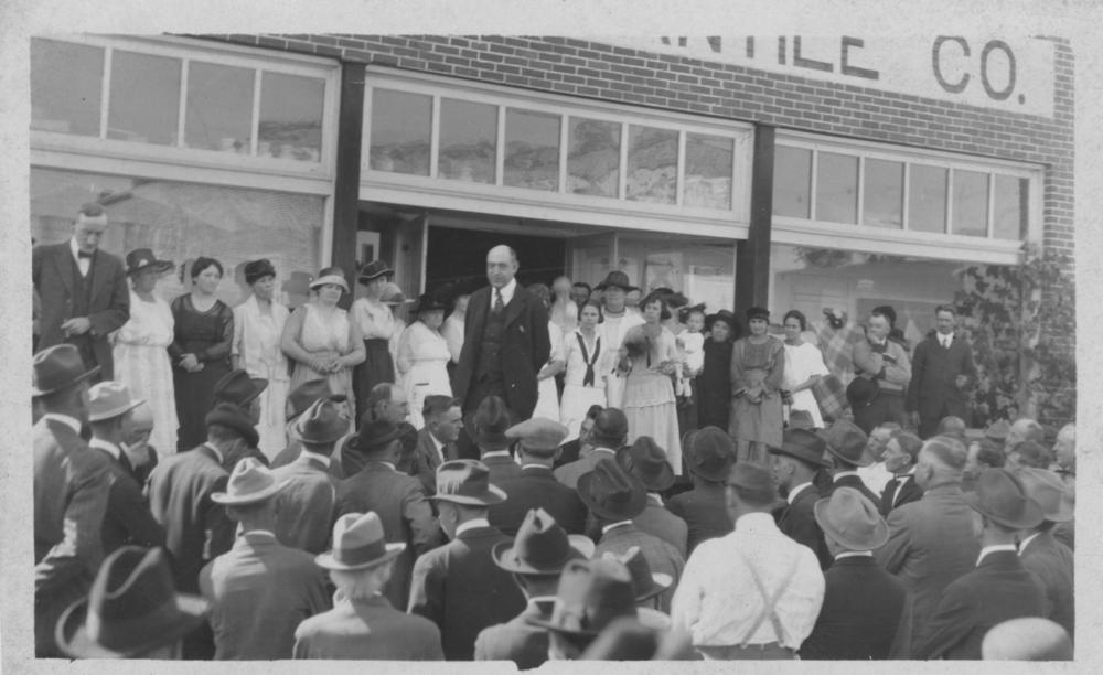 Arkansas Gov. Charles Brough addresses a crowd in front of Elaine Mercantile in Elaine, Ark., after the Elaine massacre, circa 1919.