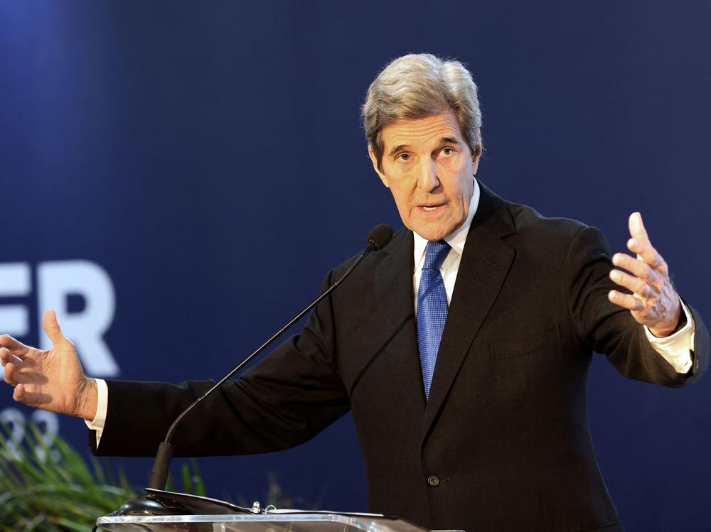 John Kerry, President Biden's climate envoy, delivers a speech during the U.N. climate summit in Sharm el-Sheikh, Egypt on Nov. 15, 2022. Kerry is planning to leave his role.