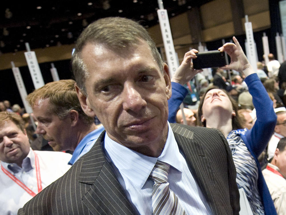 Vince McMahon stands at Republican state convention in Hartford, Conn. McMahon is rejoining the board of WWE several months after he stepped down as CEO and chairman of the sports entertainment company during an investigation into alleged misconduct.