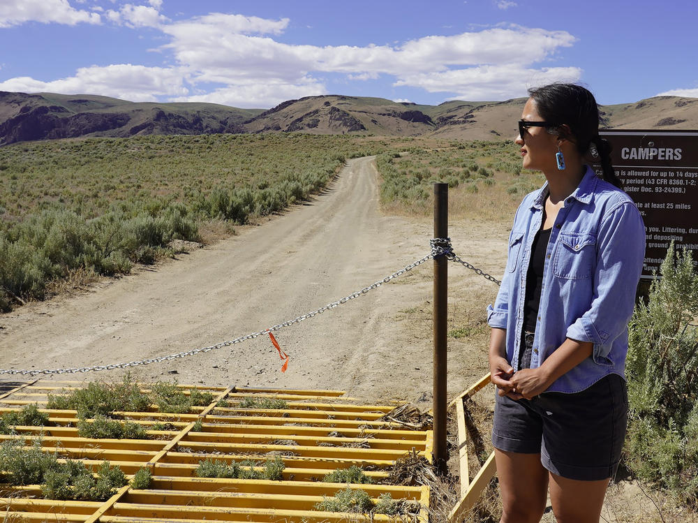 Daranda Hinkey, a member of People of Red Mountain, in Humboldt County, Nev., on July 2, 2022. The planned Thacker Pass lithium mine in northern Nevada, the largest known lithium deposit in the United States, has drawn concerns and protests from environmental groups, Native American tribes and local ranchers.