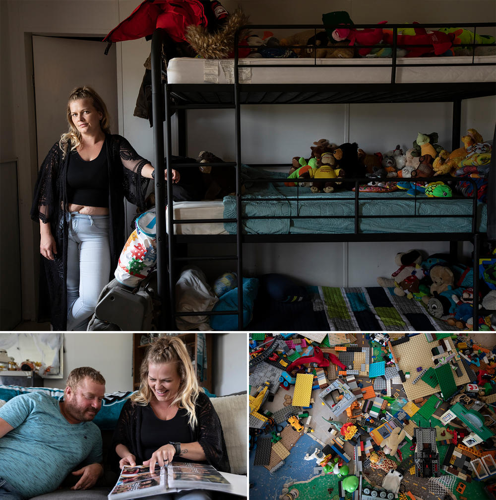 <strong>Top:</strong> As she prepared for her sons to come home, Courtney Johnson filled a room with bunk beds and toys, but the boys never came home. <strong>Bottom left:</strong> The Johnsons keep books of photos of the children who no longer live with them. <strong>Bottom right: </strong>The table of Legos in the boys' room.