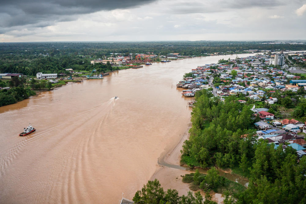 An aerial view of the Rajang River and the city of Sibu, where doctors treated the baby boy with the mysterious illness in 2017.