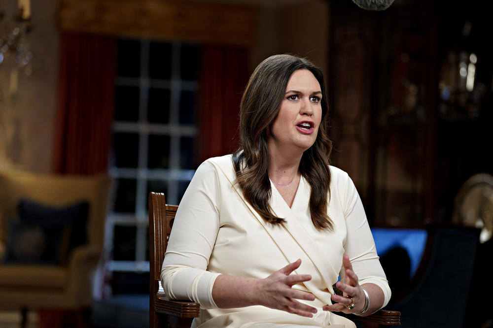 Arkansas Gov. Sarah Huckabee Sanders delivers the Republican response to the State of the Union address by President Biden on Feb, 7 in Little Rock, Ark.