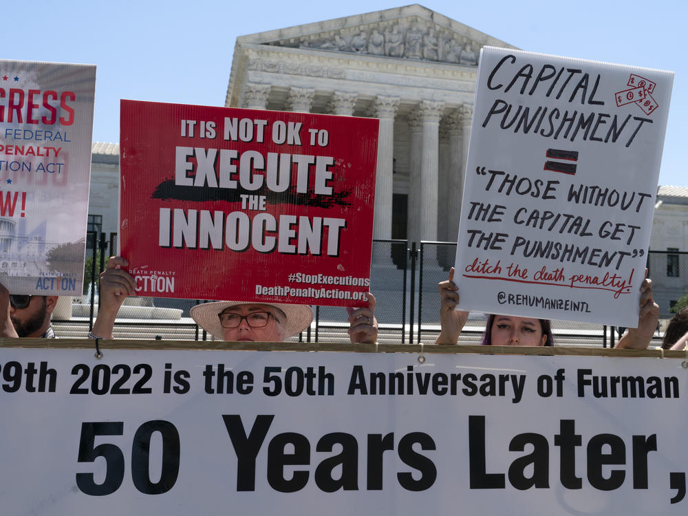 Protestors outside the Supreme Court building in Washington, D.C., June 29, 2022, push for abolishment of the death penalty. In the eyes of the United Nations, capital punishment should be reserved for only the most serious of crimes such as murder in countries where the practice has yet to be abolished.