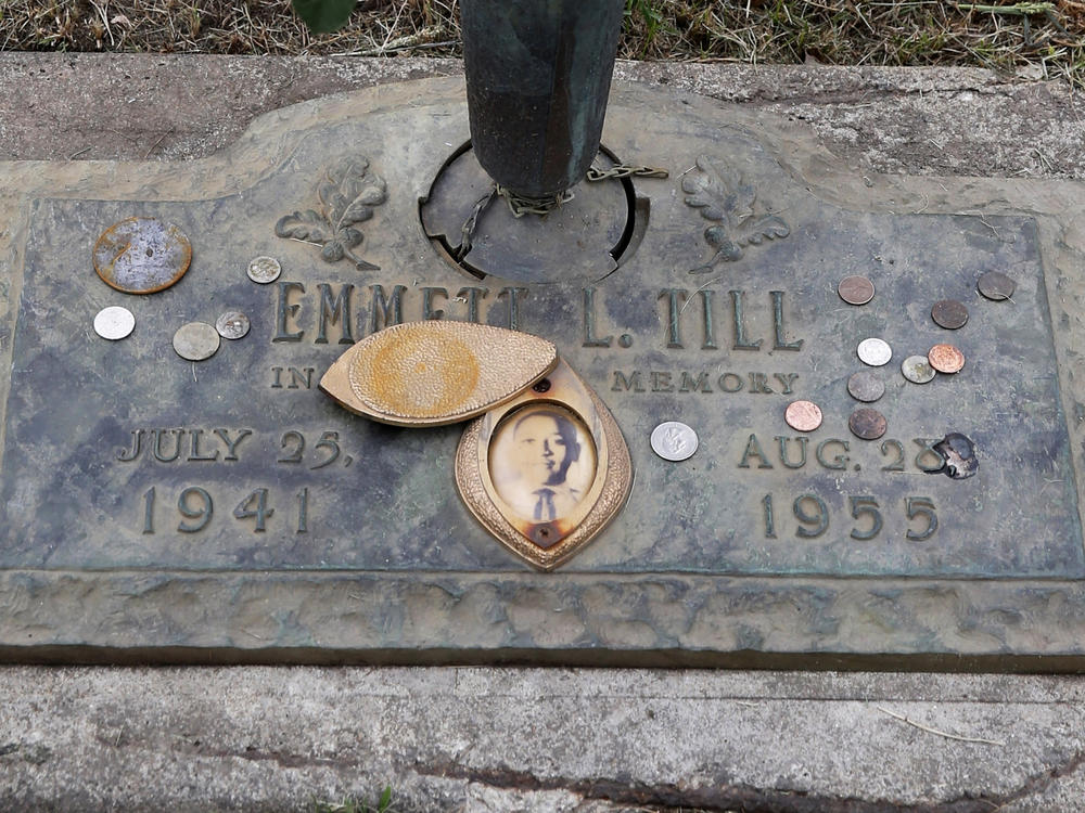 The grave marker of Emmett Till is seen in 2015 at the Burr Oak Cemetery in Alsip, Ill.