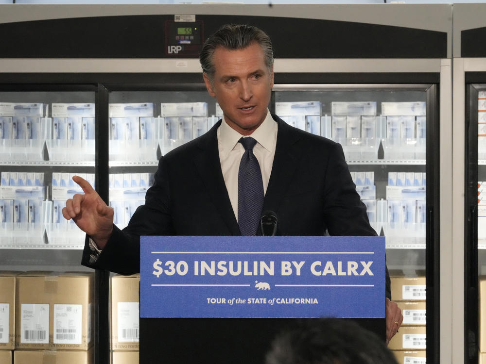 California Gov. Gavin Newsom on Saturday announced a partnership with drugmaker Civica Rx, to offer insulin at a dramatically lower cost, during a visit to a Kaiser Permanente warehouse storing thousands of insulin drug doses in Downey, Calif., on Saturday.