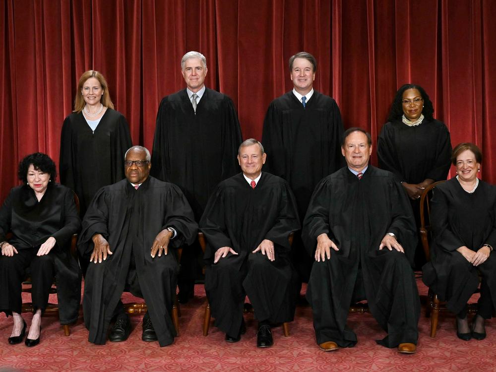 Justices of the US Supreme Court pose for their official photo on October 7, 2022.