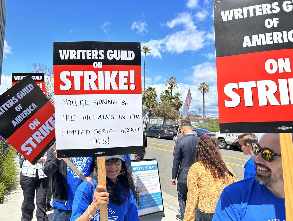 Outside Netflix headquarters in Hollywood on the first day of the writer's strike