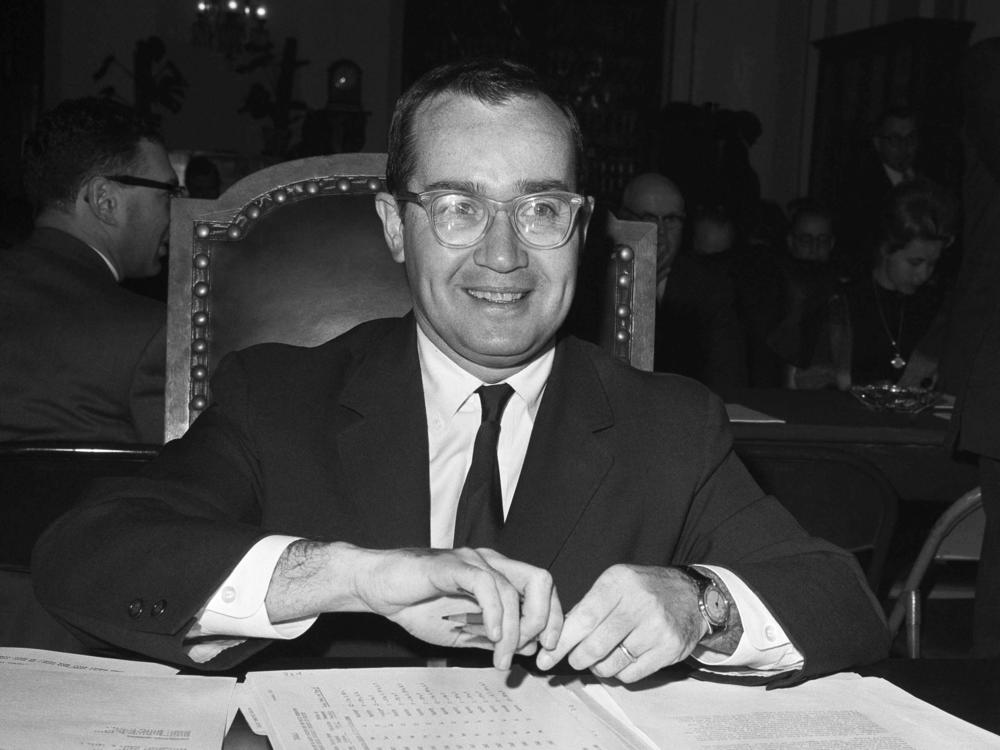 Newton Minow, as chairman of the Federal Communications Commission, appears before the House Antitrust Subcommittee which was probing newspaper competition, in 1963, in Washington, D.C. Minow died on Saturday.