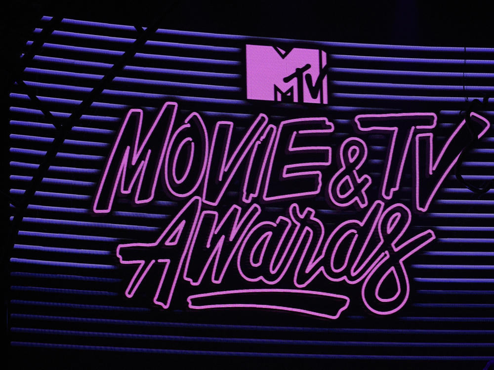 A view of the MTV Awards signage onstage during the 2017 MTV Movie And TV Awards at The Shrine Auditorium in Los Angeles. Unlike in previous years, this year's awards show will not be broadcast live.