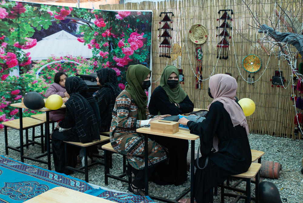 Afghan women are waiting to order food in the Banowan-e-Afghan restaurant in Kabul. The name means 
