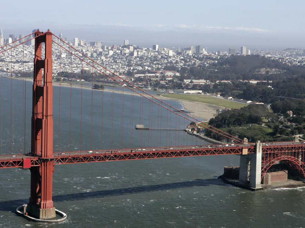 The Golden Gate Bridge is seen in an aerial view in San Francisco, Wednesday, April 9, 2008.