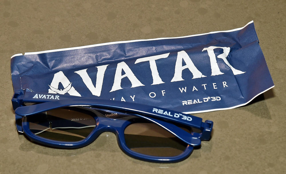 3D glasses at a December 2022 screening of <em>Avatar: The Way of Water</em> in Playa Vista, Calif.