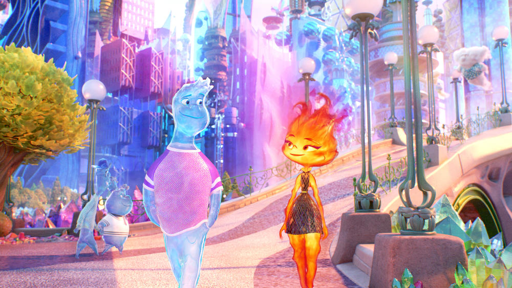 Mamoudou Athie voices Wade and Leah Lewis voices Ember in the new Disney Pixar film <em>Elemental</em>.