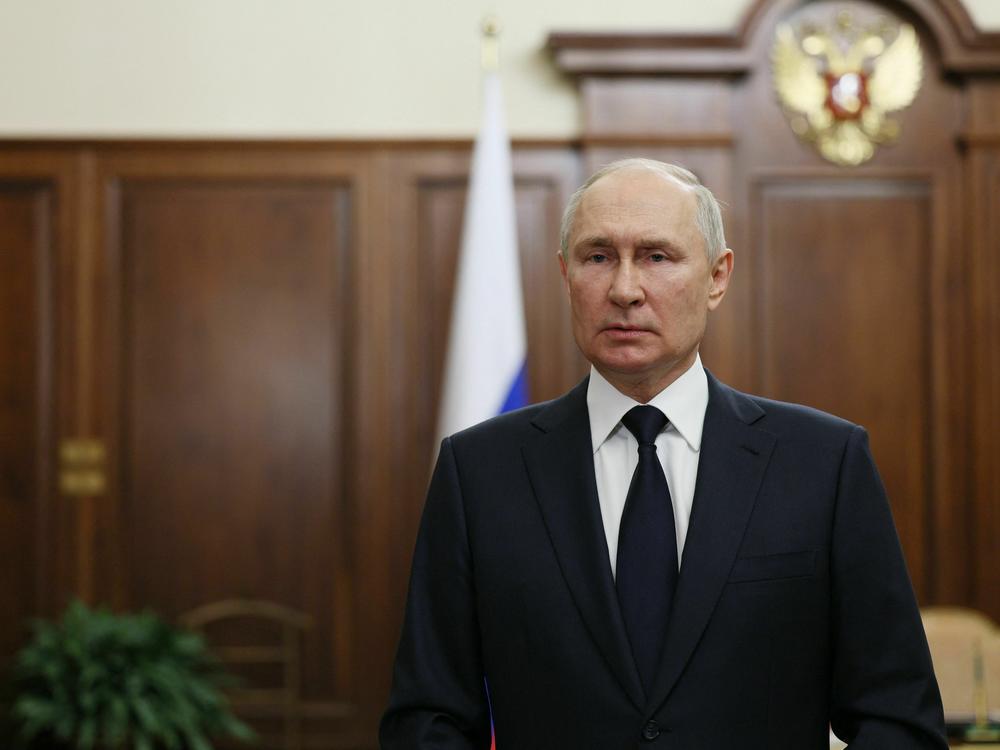 Russia's President Vladimir Putin addresses the nation in Moscow on June 26.
