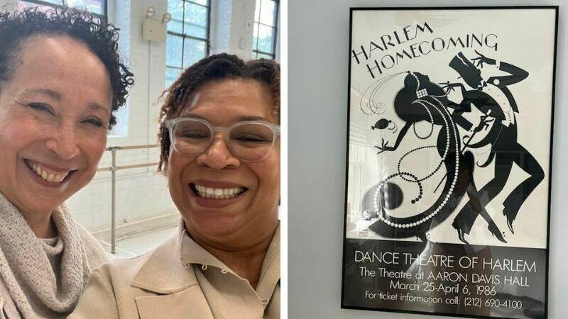 Left: A selfie Michel Martin took with Virginia Johnson. Right: A poster of the Dance Theatre of Harlem on Michel Martin's wall.