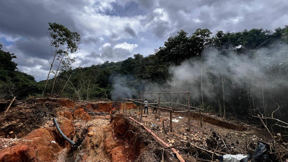 An officer of the Brazilian Institute of Environment and Renewable Natural Resources (IBAMA) takes part in an operation against Amazon deforestation at an illegal mining camp, known as garimpo, at the Yanomami territory in Roraima State, Brazil, on February 24.