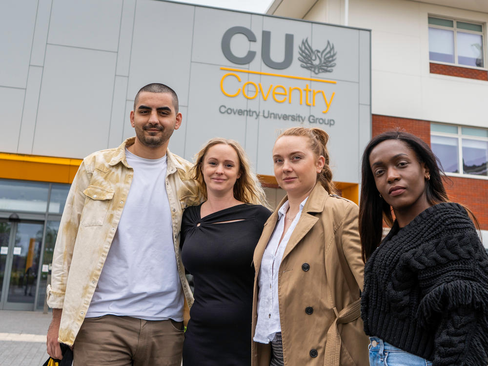 Ashkan Bahgozen, Helen Kinchin, Monika Myslewska and Mabel Makombore are all studying at CU Coventry. Students at the university can start at any of six times during the year, take one subject at a time for the same four hours every weekday and get a bachelor's degree in three years.