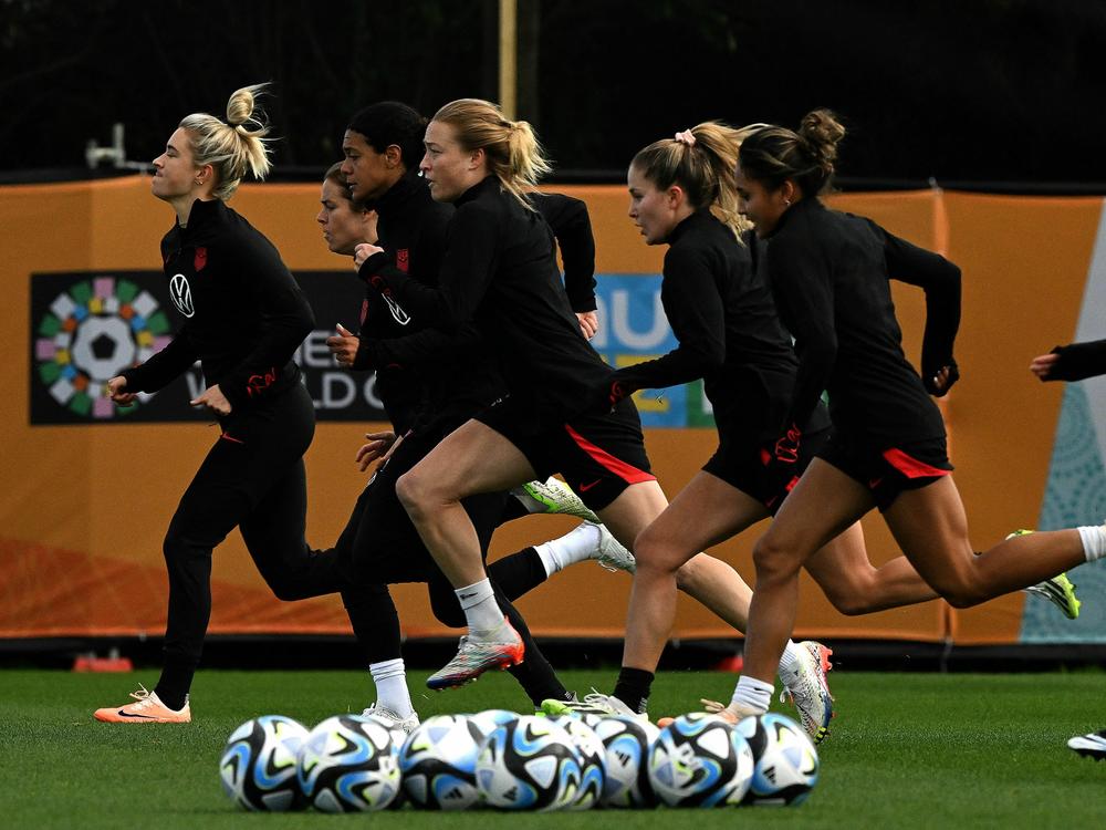 Players with Team USA attend a training session at the Bay City Park in Auckland, New Zealand, ahead of their World Cup match against the Netherlands.