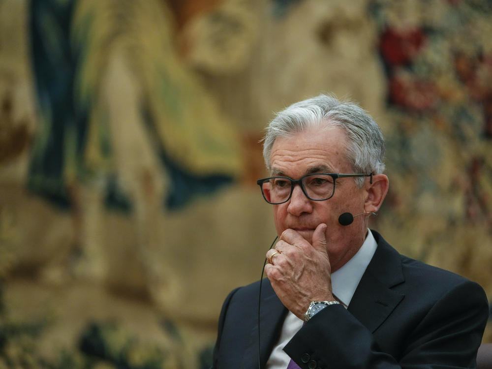Federal Reserve Chairman Jerome Powell attends a meeting at the Spain's Central Bank in Madrid, Spain, Thursday, June 29, 2023.  In the U.S., Powell and the central bank are trying to navigate a 