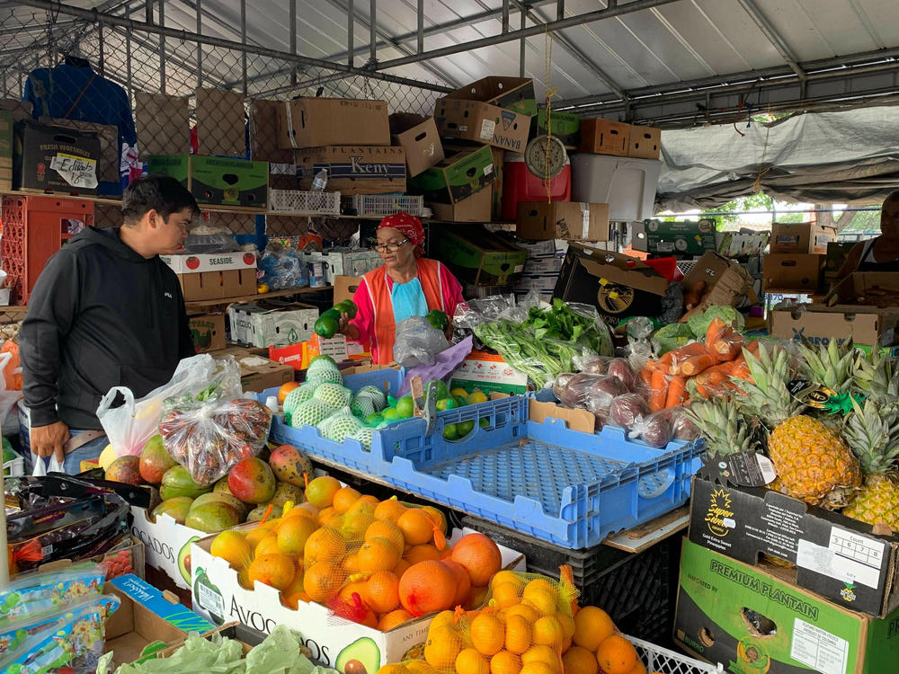 Bessy Hernandez, 73, sells fruits and vegetables at the Tropicana Flea Market produce stand. Hernandez's sales have dropped 40 percent in recent months as a result of the new Florida immigration law.