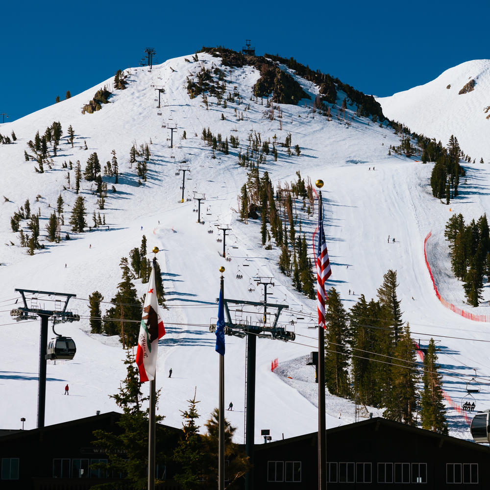 A view from Mammoth Mountain's Main Lodge at the end of May. The resort is shutting down after a season that stretched 275 days after record-breaking snowfall over the winter.