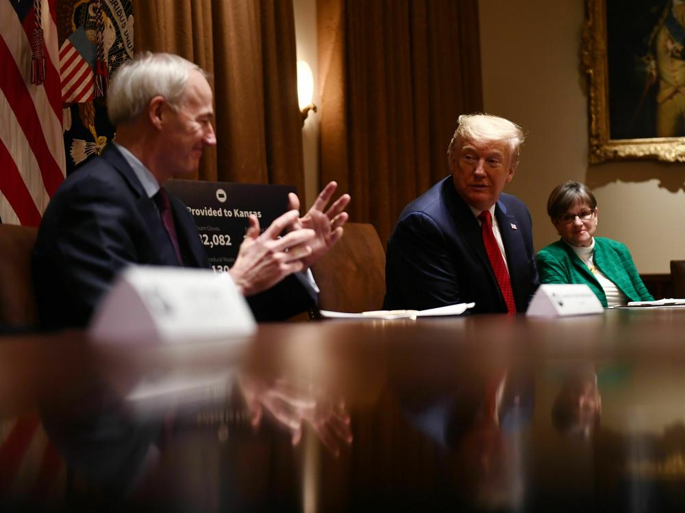 Then-Arkansas Gov. Asa Hutchinson (left) meets with then-President Donald Trump in May 2020.